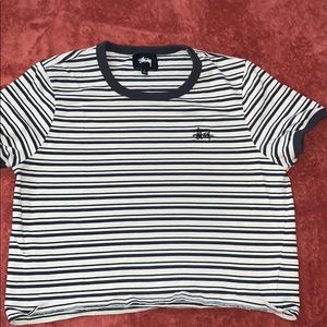 Stussy embroidered logo striped crop top